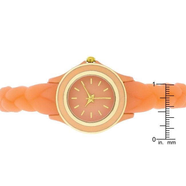 Carmen Braided Ladylike Watch With Coral Rubber Strap - JGI