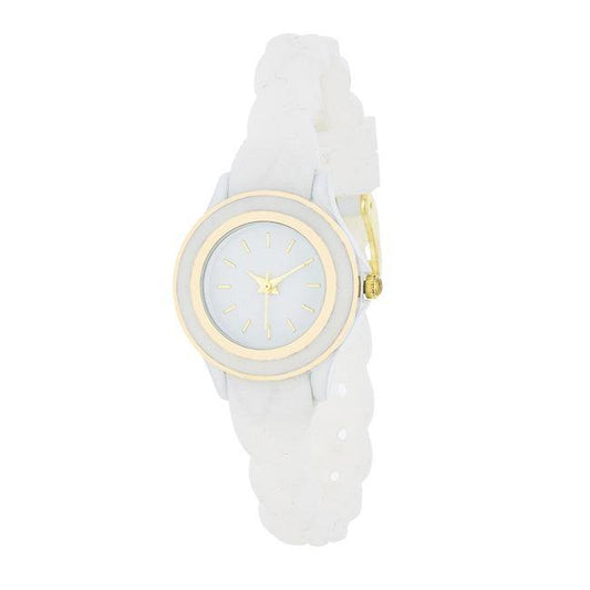 Carmen Braided Ladylike Watch With White Rubber Strap - JGI