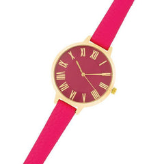 Gold Watch With Pink Leather Strap - Flyclothing LLC