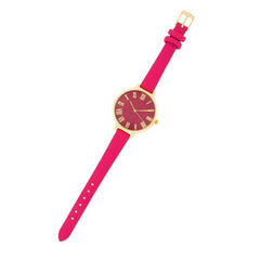 Gold Watch With Pink Leather Strap - Flyclothing LLC