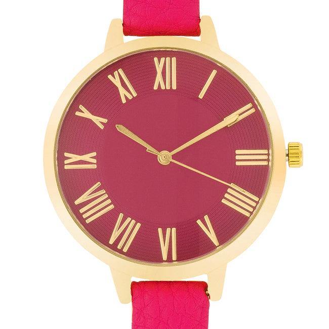 Gold Watch With Pink Leather Strap - Flyclothing LLC