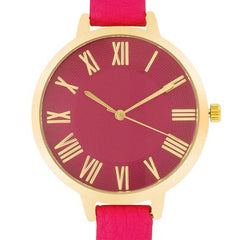 Gold Watch With Pink Leather Strap - Flyclothing LLC