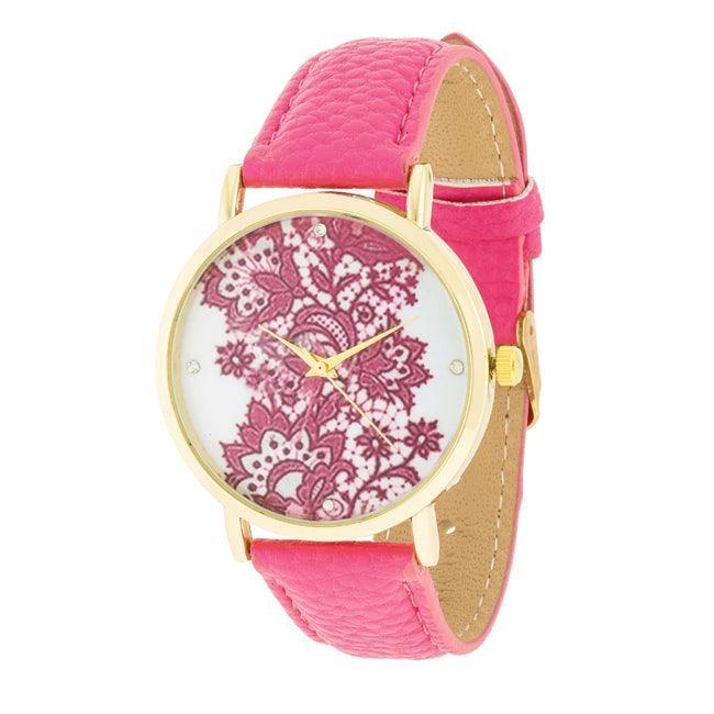 Gold Watch With Floral Print Dial - Flyclothing LLC