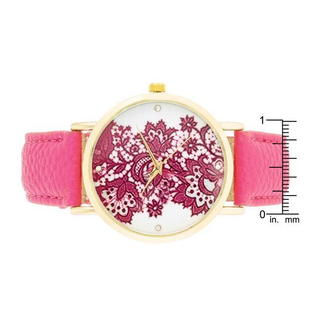 Gold Watch With Floral Print Dial - Flyclothing LLC