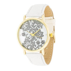 Gold Watch With Floral Print Dial - Flyclothing LLC