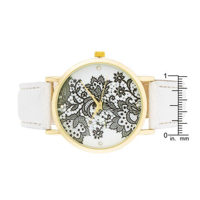 Gold Watch With Floral Print Dial - Flyclothing LLC