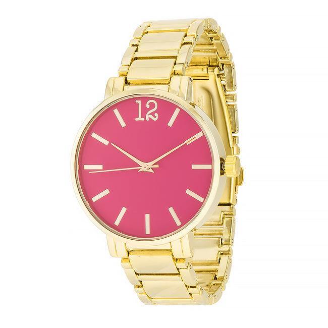 Gold Metal Watch - Pink - Flyclothing LLC