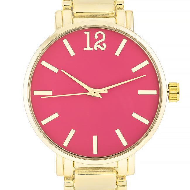 Gold Metal Watch - Pink - Flyclothing LLC