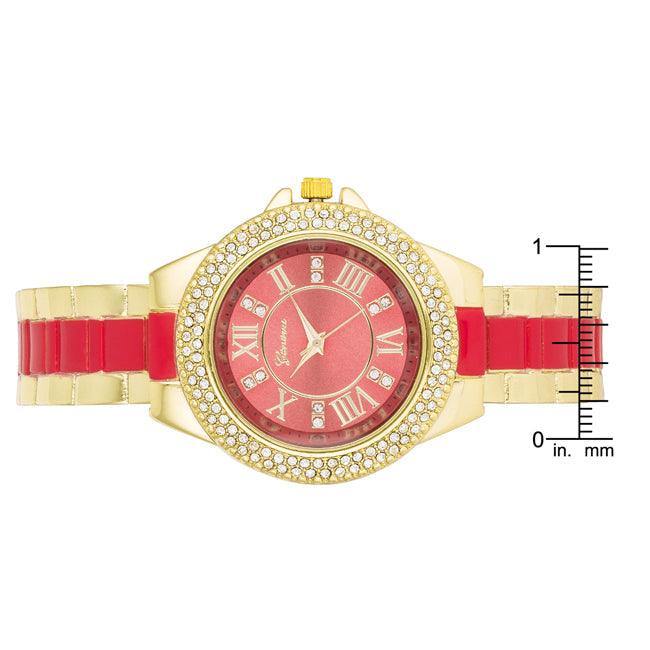 Gold Metal Cuff Watch With Crystals - Coral - Flyclothing LLC