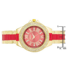 Gold Metal Cuff Watch With Crystals - Coral - Flyclothing LLC