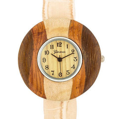 Brenna Beige Wood Inspired Leather Cuff Watch - JGI