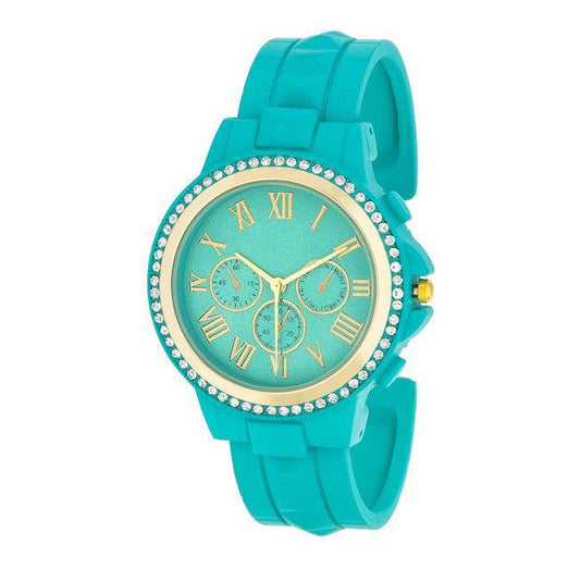 Ava Gold Turquoise Metal Watch With Crystals - JGI