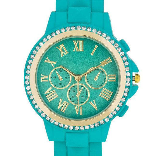 Ava Gold Turquoise Metal Watch With Crystals - JGI