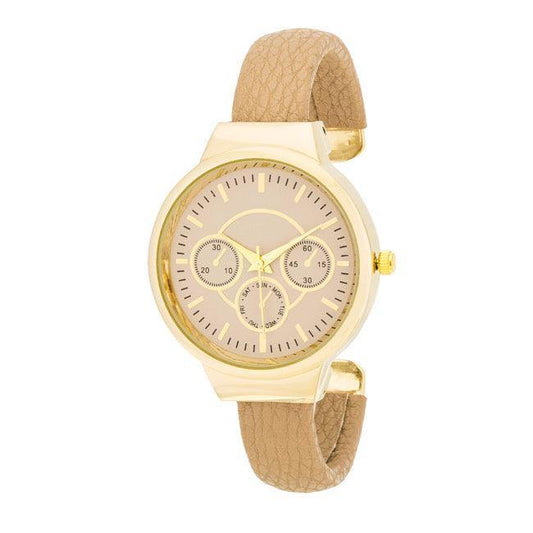 Reyna Gold Beige Leather Cuff Watch - Flyclothing LLC