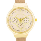 Reyna Gold Beige Leather Cuff Watch - Flyclothing LLC