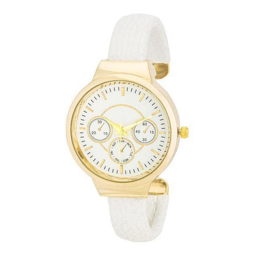 Reyna Gold White Leather Cuff Watch - JGI