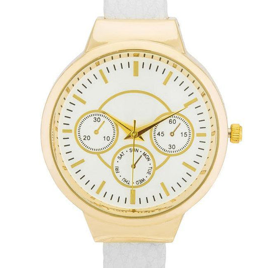 Reyna Gold White Leather Cuff Watch - Flyclothing LLC