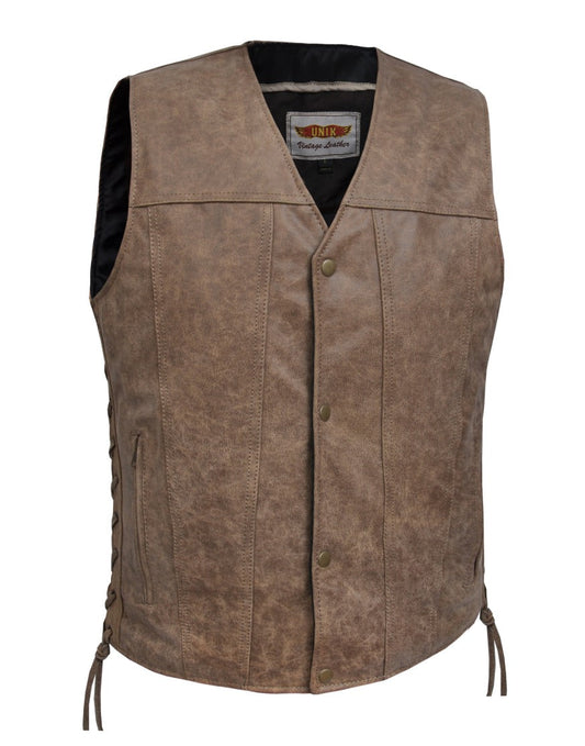 Unik International Mens Brown Leather Vest 2611.ANT