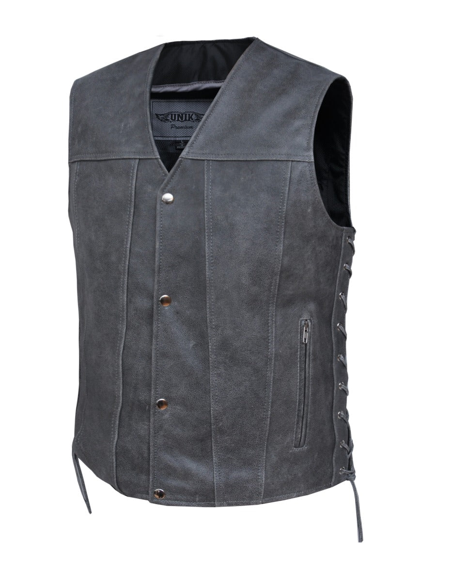 Unik International Mens Gray Leather Vest 2611.GN