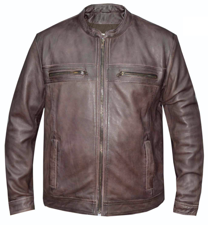 Unik International Mens Brown Leather Jacket