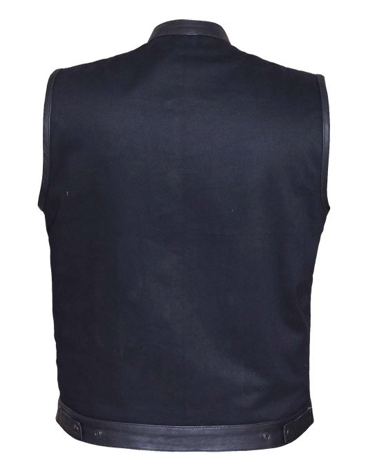 Unik International Mens Denim Leather Club Vest - Flyclothing LLC