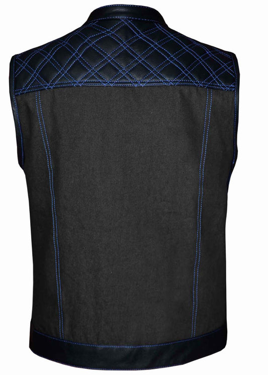 Unik International Mens Denim / Leather Club Vest - Flyclothing LLC