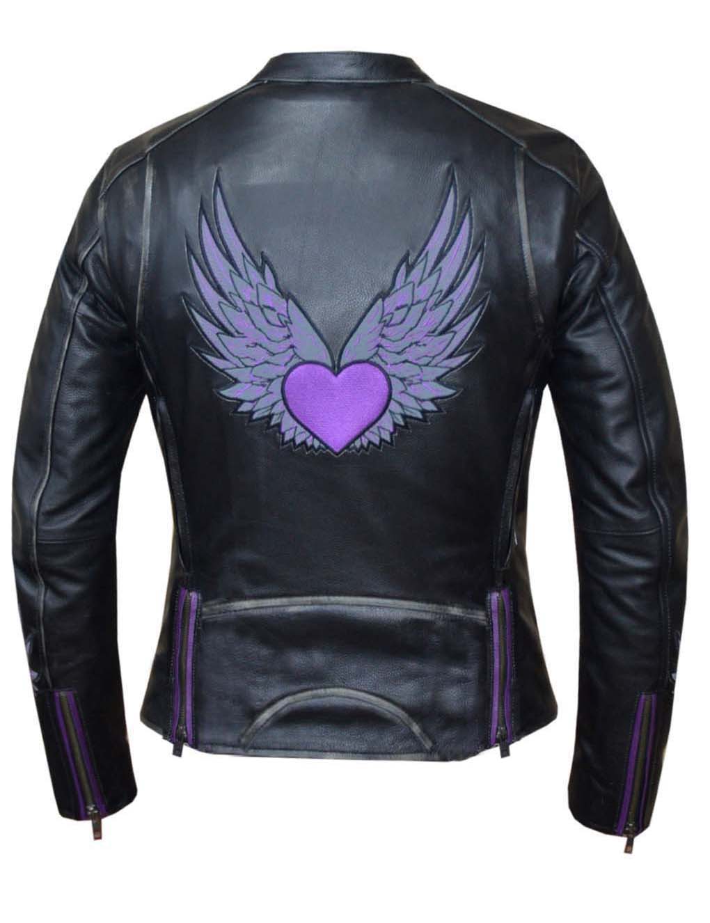 Unik International Ladies Purple Wing Leather Jacket - Flyclothing LLC