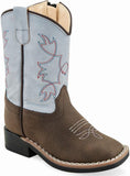 Old West Thunder Brown Sky Blue Toddler Toe Boots - Old West