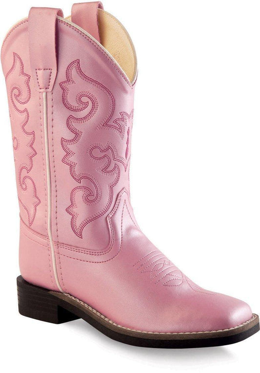 Old West Leatherette Shiny Pink Children Toe Boots - Old West