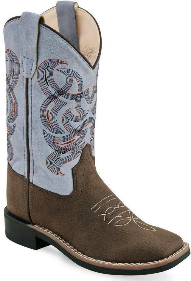 Old West Thunder Brown Sky Blue Childrens Toe Boots - Old West