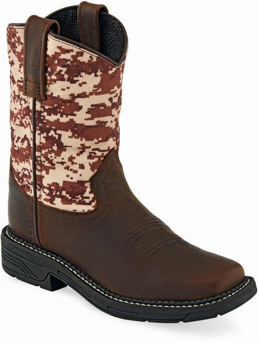 Old West Brown Camo Childrens Square Toe Boot - Old West