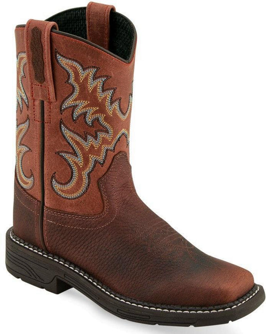 Old West Thunder Oiled Rust Waxy Childrens Square Toe Boots - Flyclothing LLC