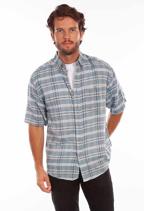 Scully Leather Western Scully Blue Worn Out's Plaid S/S Shirt