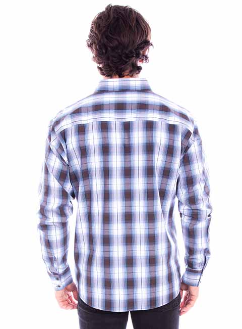 Scully Leather Western Scully Blue-Brown Worn Out's Plaid Shirt