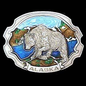 Alaska Grizzly Enameled Belt Buckle - Siskiyou Buckle