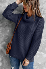 Horizontal Ribbing Turtleneck Sweater - Flyclothing LLC