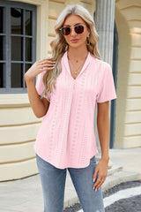 Eyelet Short Sleeve Blouse - Flyclothing LLC