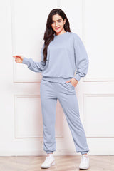 Round Neck Long Sleeve Sweatshirt and Pants Set - Flyclothing LLC