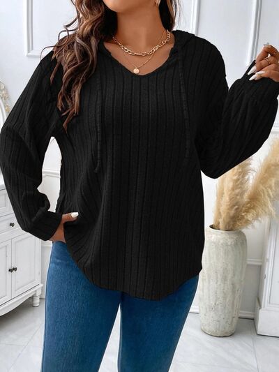 Plus Size Drawstring Dropped Shoulder Hooded T-Shirt - Flyclothing LLC