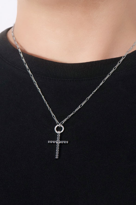 Moissanite Cross Pendant Platinum-Plated Necklace - Flyclothing LLC