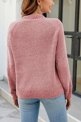 Waffle-Knit Round Neck Reglan Sleeve Sweater - Flyclothing LLC