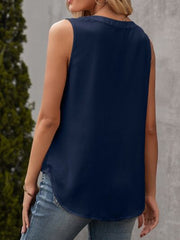 Solid Notched Sleeveless Blouse - Flyclothing LLC