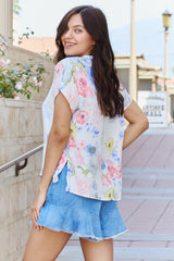 White Birch One And Only Full Size Short Sleve Floral Print Top - Flyclothing LLC