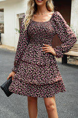 Smocked Flounce Sleeve Ruffled Dress