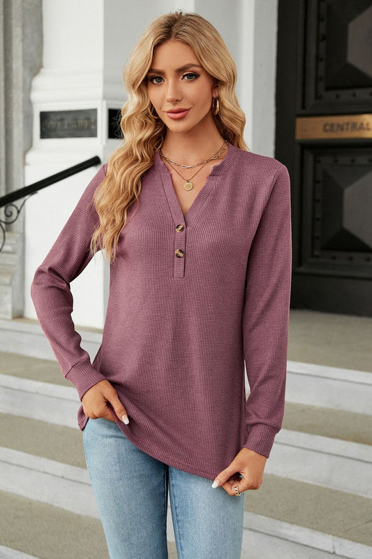 V-Neck Long Sleeve Blouse - Flyclothing LLC