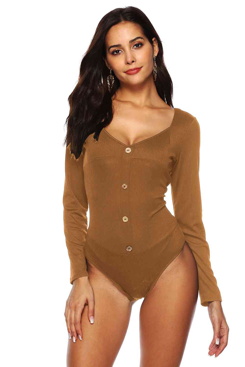 Button Detail Bodysuit - Trendsi