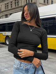 Backless Round Neck Long Sleeve Blouse - Flyclothing LLC