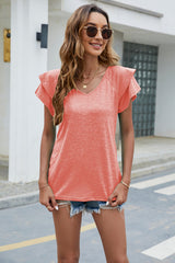 V-Neck Flutter Sleeve T-Shirt