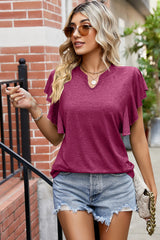 Ruffled Notched Cap Sleeve T-Shirt - Flyclothing LLC