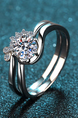 Moissanite Rhodium-Plated Two-Piece Ring Set - Trendsi